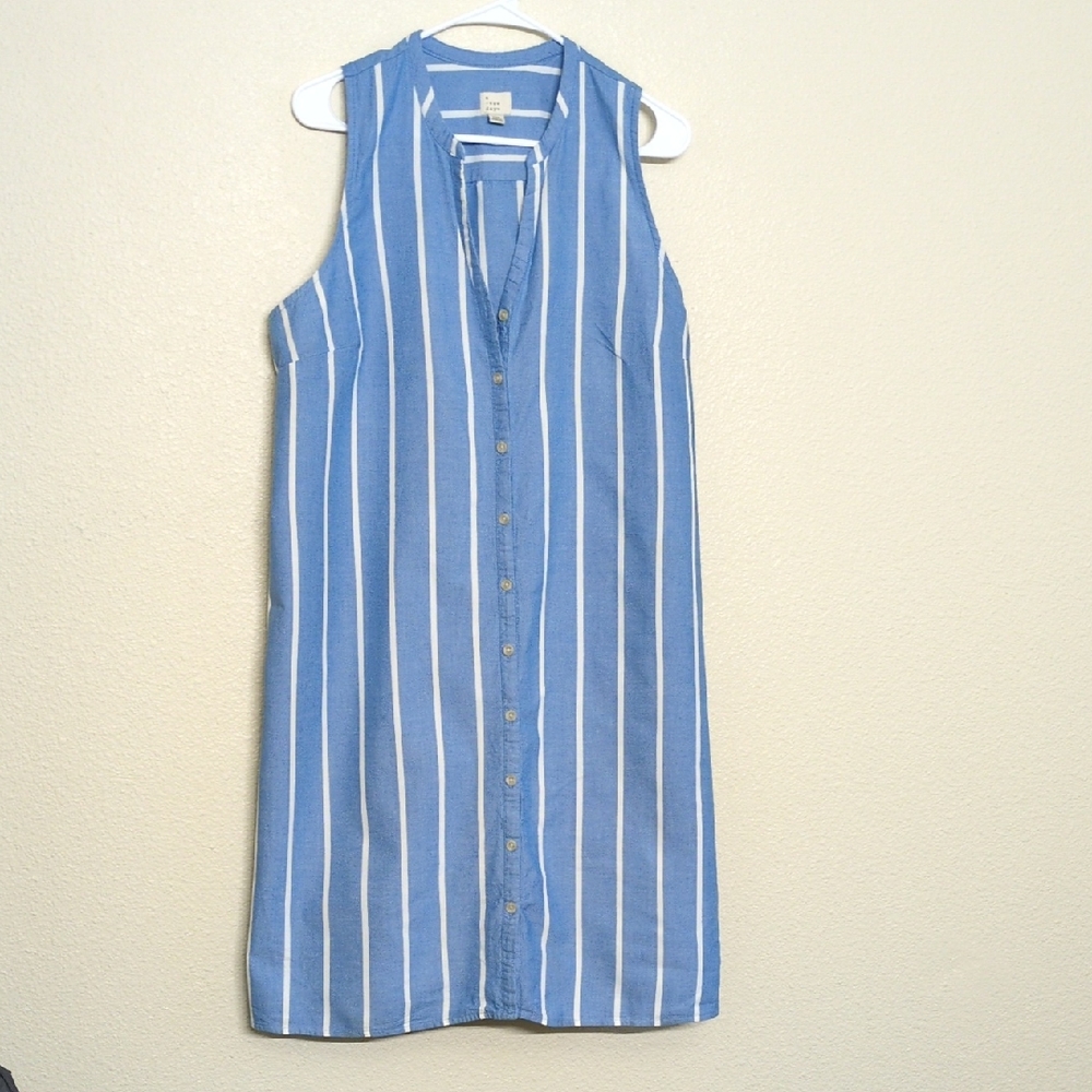 A New Day Blue and White Striped Midi Dress Women's Size XXL Pockets And Style!